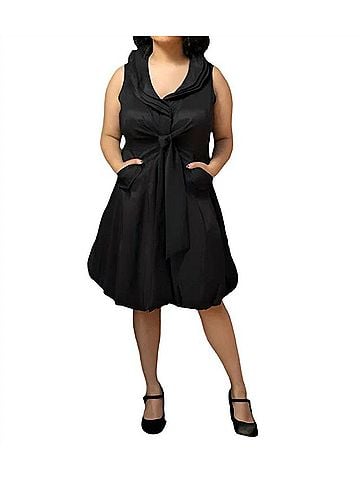 Samuel Dong Triple Wired Collar Cross Tie Bubble Dress in Black (view 2)