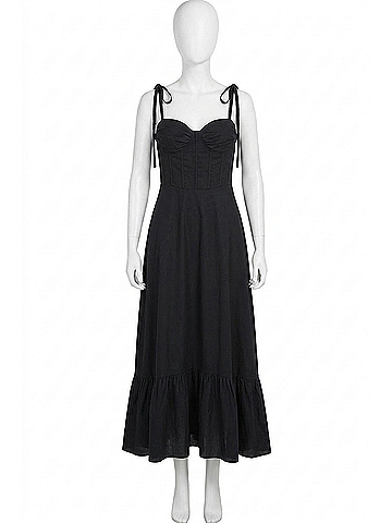 Dress Forum Cotton Poplin Ruched Detail Maxi Dress in Black (view 1)