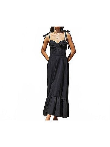 Dress Forum Cotton Poplin Ruched Detail Maxi Dress in Black (view 2)