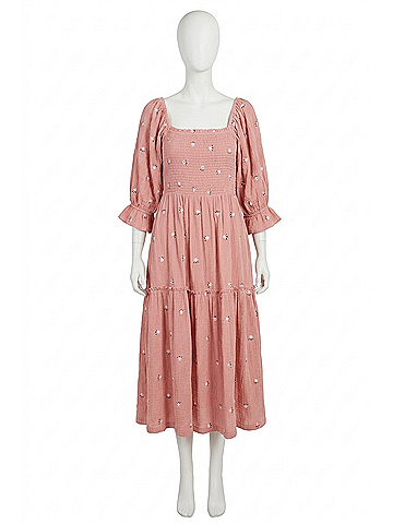 Listicle Floral Embroidery Puff Sleeve Midi Dress in Deep Rose (view 1)