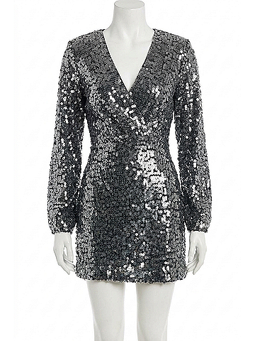 Saylor Rina Mesh Long Sleeve Sequin Mini Dress in Pewter (view 1)