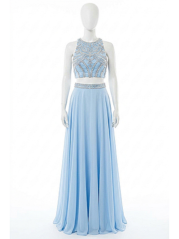 Jovani Two-Piece Chiffon Embellished Prom Dress in Blue (view 1)