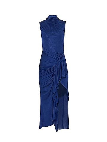 PatBO Metallic Jersey Sleeveless Midi Dress in Sapphire (view 1)