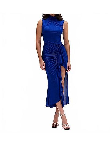 PatBO Metallic Jersey Sleeveless Midi Dress in Sapphire (view 2)