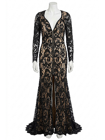 Angela & Alison Women's Lace Cut Out Back Dress in Black/Nude (view 1)