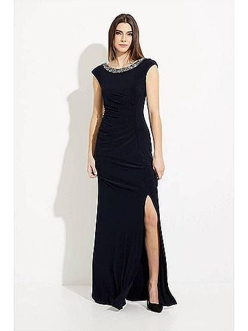 Joseph Ribkoff Sequined Low Back Dress in Midnight Blue (view 2)