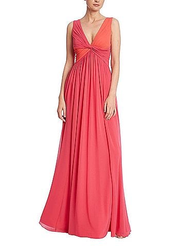 Badgley Mischka Two-Tone Twisted Gown in Watermelon Multi (view 2)