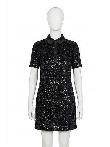Dolce Cabo Sequin Polo Short Sleeve Dress in Black (view 1)
