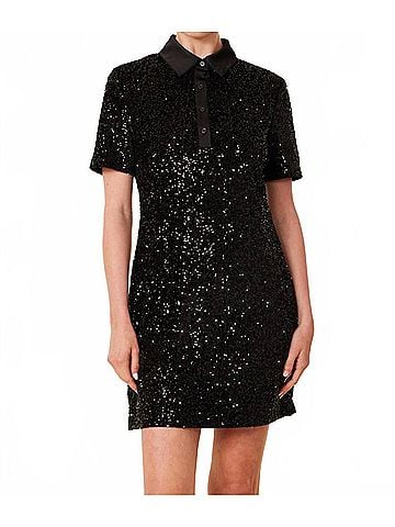 Dolce Cabo Sequin Polo Short Sleeve Dress in Black (view 2)