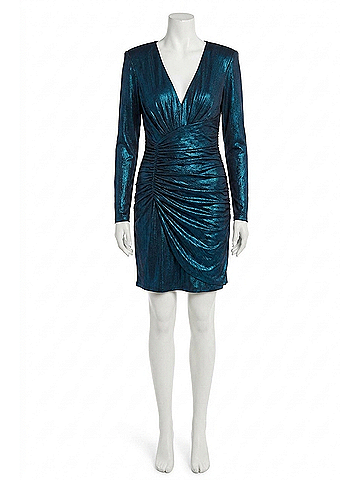 Vince Camuto Long Sleeve Metallic Ruched Dress in Teal (view 1)