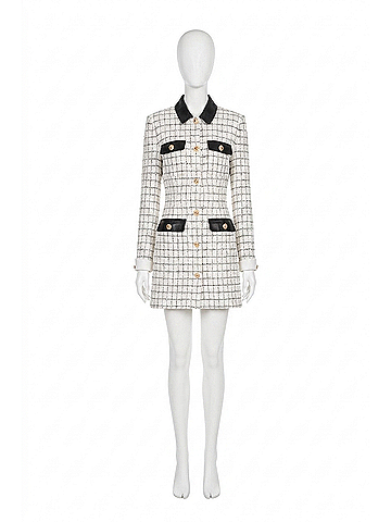 Self-Portrait Women's Check Boucle Long Sleeve Mini Dress in White Black (view 1)