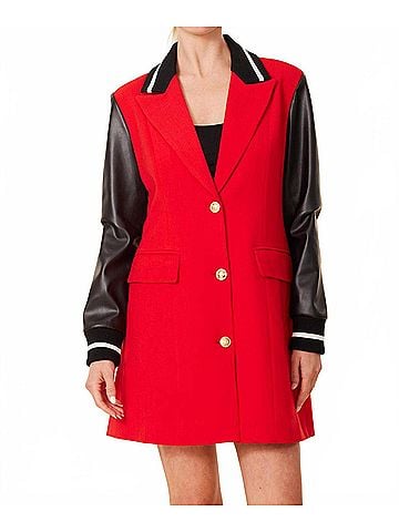 Dolce Cabo Varsity Jacket Mini Dress in Red (view 2)