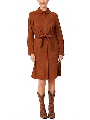Dolce Cabo Faux Suede Belted Dress in Rust Brown (view 2)