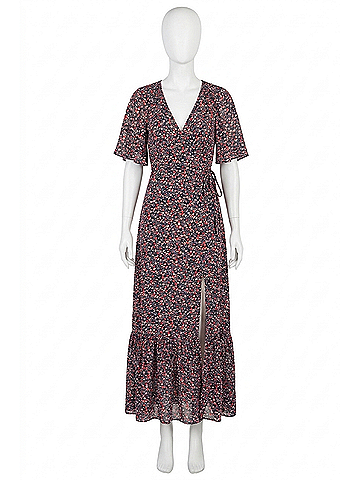 Lovestitch Vintage Floral Print Flutter Sleeve Maxi Dress in Black/Fuchsia (view 1)