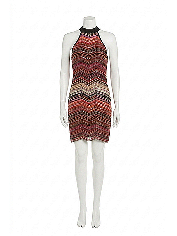 Missoni Sleeveless Halter Chevron Lam?© Dress in Multi Black/Gold/Fucsia And Red (view 1)