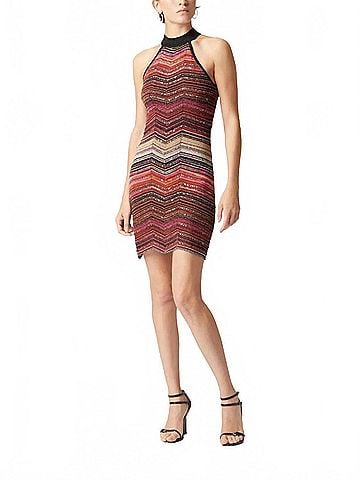 Missoni Sleeveless Halter Chevron Lam?© Dress in Multi Black/Gold/Fucsia And Red (view 2)