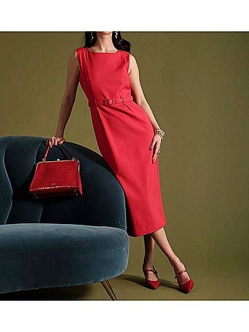 Frances Valentine Audrey Belted Midi Dress in Red (view 2)