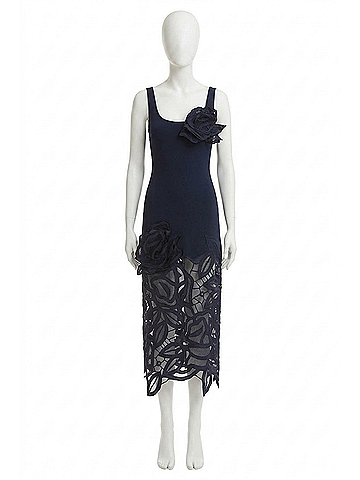Oscar De La Renta Rose Guipure Long Knit Dress in Navy (view 1)