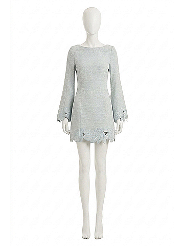 Oscar De La Renta Tweed Long Sleeve Dress in Blue Quartz (view 1)