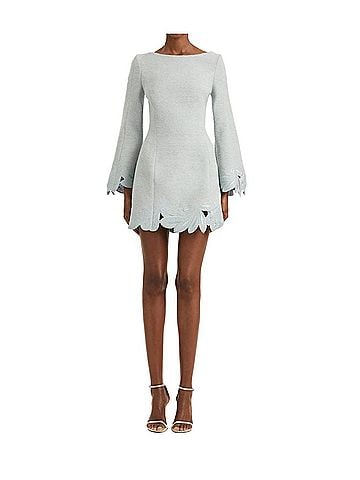 Oscar De La Renta Tweed Long Sleeve Dress in Blue Quartz (view 2)