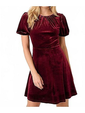 Mittoshop Velvet Mini Dress in Wine (view 2)