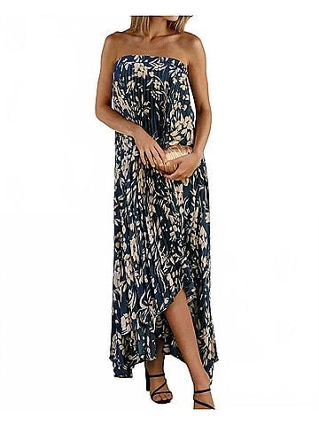 Dress Forum Yaneth Floral Asymmetrical Maxi Dress in Dark Teal (view 2)
