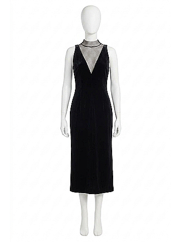 Donna Morgan Plunge Mesh Velvet Midi Dress in Black (view 1)