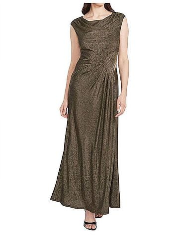 Maggy London Shannan Metallic Knit Cowl Neck Gown in Gold/Black (view 2)