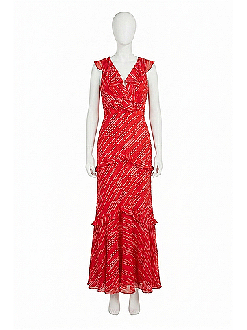 Saloni Rita Ruffled Silk Blend Maxi Dress in Red (view 1)