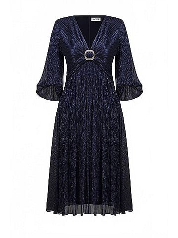 Joseph Ribkoff Sparkle Mesh Pliss?© Fit And Flare Midi Dress in Marine (view 1)