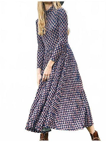 Hunter Bell Sabine Mock Neck Midi Dress in Autumn Fleur Navy (view 2)