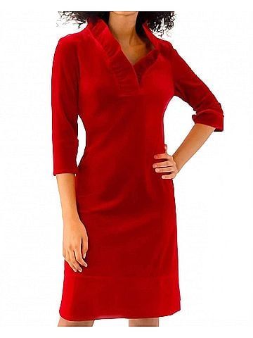 Gretchen Scott Designs Ruffneck Mini Dress in Silky Velvet Red (view 2)