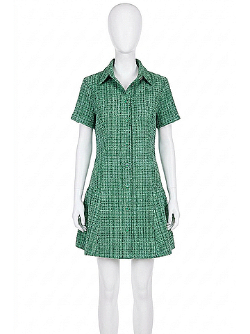 Joy Joy Pleated Hem Button Dress in Green (view 1)