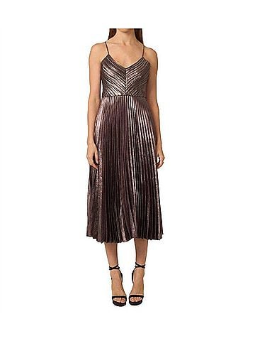 Gilner Farrar Indie Dress in Silver Metallic Pleating (view 2)