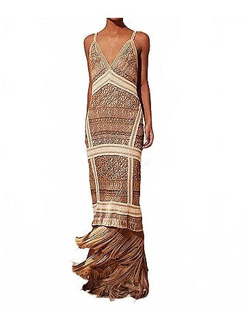 PatBO Wood Beaded Fringe Maxi Dress in Natural (view 2)