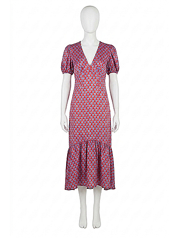 Rhode Ester Gathered Floral-Print Satin Midi Dress in Red (view 1)