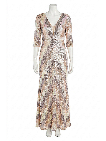R&M Richards Chevron Sequin Gown in Champagne Multi (view 1)