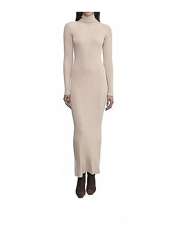 Enza Costa Silk Sweater Rib Ankle Turtleneck Dress in Jute (view 2)