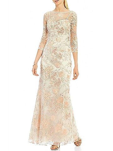 Aidan Mattox Sheer Embroidered Lace Gown in Blush Multi (view 2)