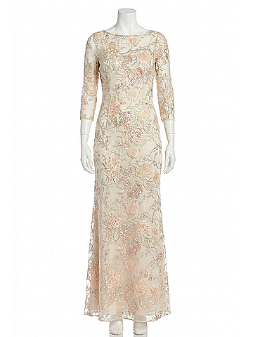 Aidan Mattox Sheer Embroidered Lace Gown in Blush Multi (view 1)