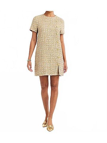Mestiza New York Isolde Mini Dress in Gold Sparkle Tweed (view 2)