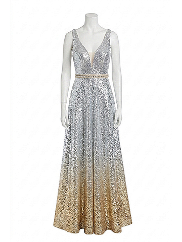 Clarisse Sequin Ball Gown in Silver Ombre (view 1)