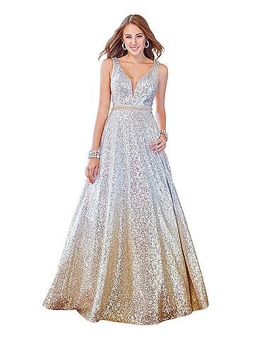 Clarisse Sequin Ball Gown in Silver Ombre (view 2)