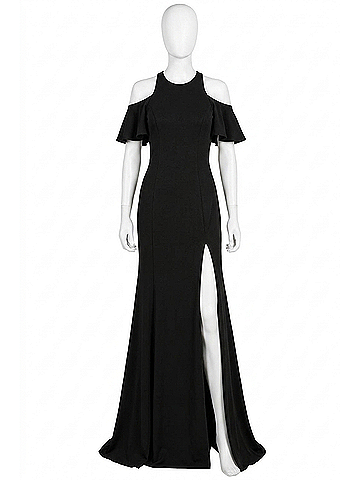 Clarisse Halter Ruffle Sleeve Maxi Dress in Black (view 1)