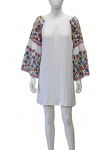 Velzera Women's Floral Embroidered Off The Shoulder Mini Dress in White (view 1)