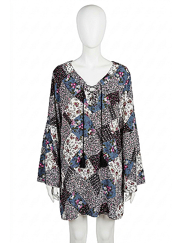 Velzera Floral Patchwork Print Mini Dress in Grey (view 1)