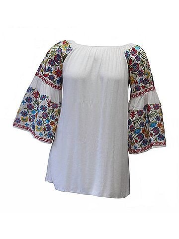 Velzera Women's Floral Embroidered Off The Shoulder Mini Dress in White (view 2)