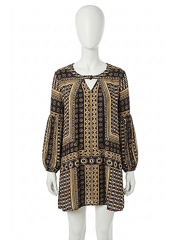 Velzera Bohemian Keyhole Mini Dress in Camel Black (view 1)