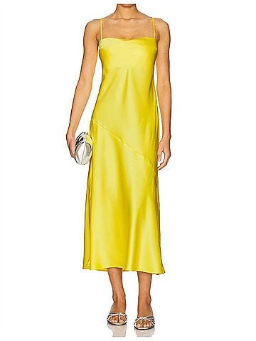 Susana Monaco Satin Bias Cut Slip Dress in Lemon (view 2)