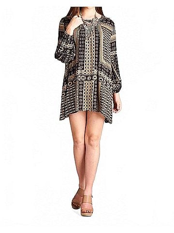 Velzera Bohemian Keyhole Mini Dress in Camel Black (view 2)